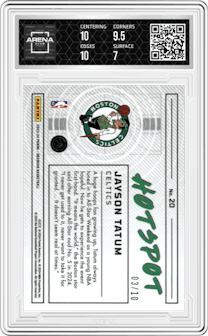 Jayson Tatum from the 2023-24 Panini Obsidian set featuring a Electric Etch Molten Mojo parallel graded by Arena Club and given an overall grade of 7.5.