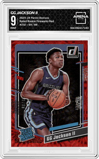 GG Jackson II from the 2023-24 Panini Donruss set featuring a Fireworks Red parallel graded by Arena Club and given an overall grade of 9.