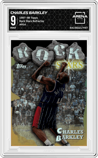 Charles Barkley from the 1997-98 Topps  set featuring a Refractor parallel graded by Arena Club and given an overall grade of 9.