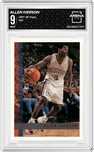 Allen Iverson from the 1997-98 Topps  set graded by Arena Club and given an overall grade of 9.