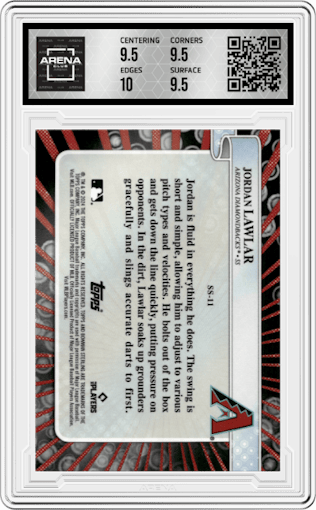 Jordan Lawlar from the 2024 Bowman Sterling set graded by Arena Club and given an overall grade of 10.