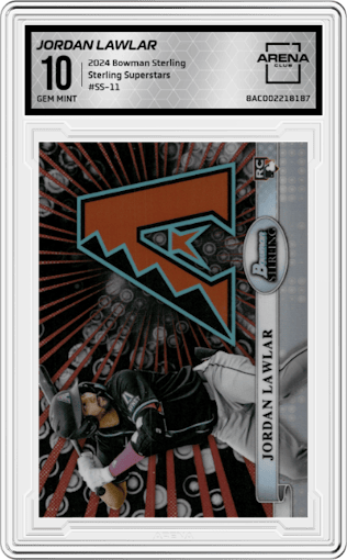 Jordan Lawlar from the 2024 Bowman Sterling set graded by Arena Club and given an overall grade of 10.