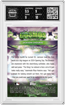 Jackson Chourio from the 2024 Topps Cosmic Chrome set graded by Arena Club and given an overall grade of 9.5.