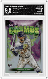 Jackson Chourio from the 2024 Topps Cosmic Chrome set graded by Arena Club and given an overall grade of 9.5.
