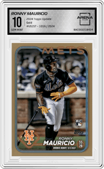 Ronny Mauricio from the 2024 Topps Update set featuring a Gold parallel graded by Arena Club and given an overall grade of 10.