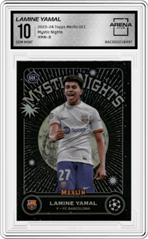 Lamine Yamal  from the 2023-24 Topps Merlin UEFA Club Competitions set graded by Arena Club and given an overall grade of 10.