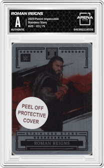 Roman Reigns from the 2023 Panini Impeccable WWE set graded by Arena Club and given an overall grade of 0.