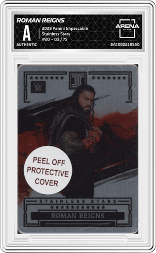 Roman Reigns from the 2023 Panini Impeccable WWE set graded by Arena Club.