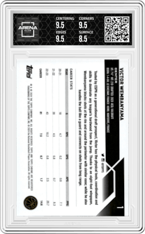 Victor Wembanyama from the 2023-24 Topps Chrome set graded by Arena Club and given an overall grade of 9.