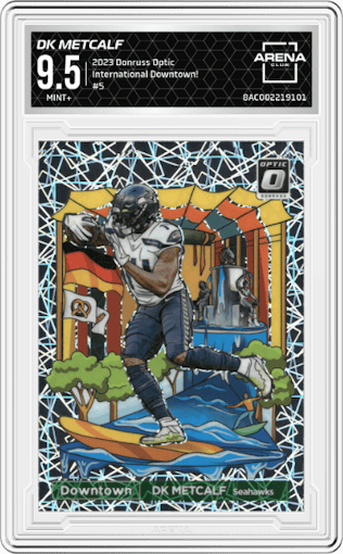 DK Metcalf from the 2023 Donruss Optic set graded by Arena Club and given an overall grade of 9.5.