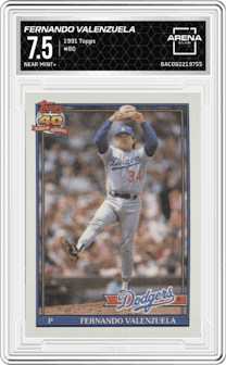 Fernando Valenzuela from the 1991 Topps set graded by Arena Club and given an overall grade of 7.5.