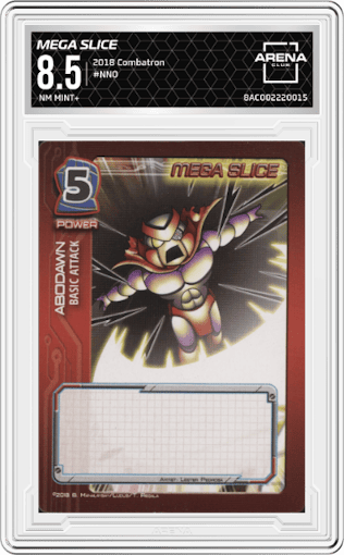 Mega Slice from the 2018 Combatron set graded by Arena Club and given an overall grade of 8.5.