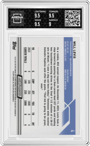 Will Levis from the 2023 Topps Composite set graded by Arena Club and given an overall grade of 9.5.