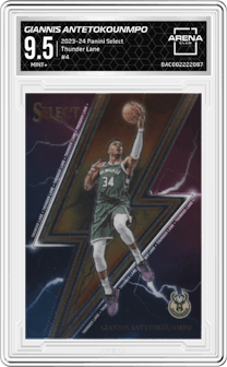 Giannis Antetokounmpo from the 2023-24 Panini Select  set graded by Arena Club and given an overall grade of 9.5.