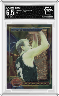 Larry Bird from the 1993-94 Topps Finest  set graded by Arena Club and given an overall grade of 6.5.