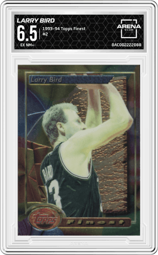 Larry Bird from the 1993-94 Topps Finest  set graded by Arena Club and given an overall grade of 6.5.