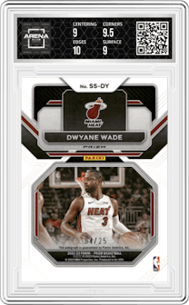 Dwyane Wade  from the 2022-23 Panini Prizm  set featuring a Mojo parallel graded by Arena Club and given an overall grade of 9.
