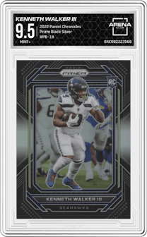 Kenneth Walker III from the 2022 Panini Chronicles set featuring a Silver parallel graded by Arena Club and given an overall grade of 9.5.