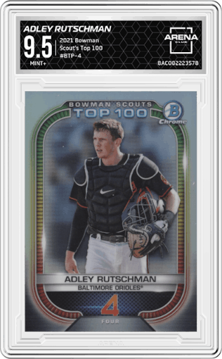 Adley Rutschman from the 2021 Bowman set graded by Arena Club and given an overall grade of 9.5.