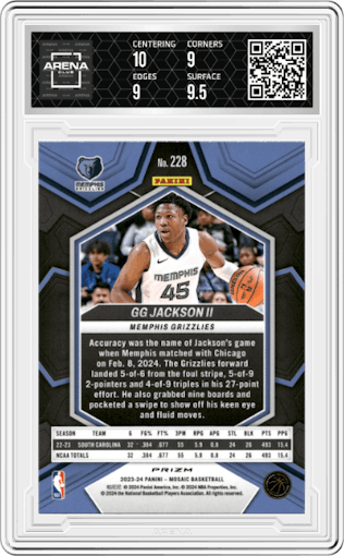 GG Jackson from the 2023-24 Panini Mosaic set featuring a Reactive Yellow parallel graded by Arena Club and given an overall grade of 9.5.