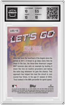Mike Trout from the 2024 Topps Finest set graded by Arena Club and given an overall grade of 10.