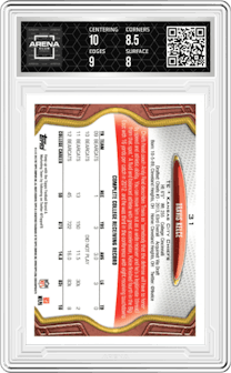 Travis Kelce from the 2013 Topps set graded by Arena Club and given an overall grade of 8.5.