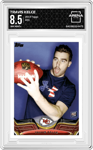 Travis Kelce from the 2013 Topps set graded by Arena Club and given an overall grade of 8.5.