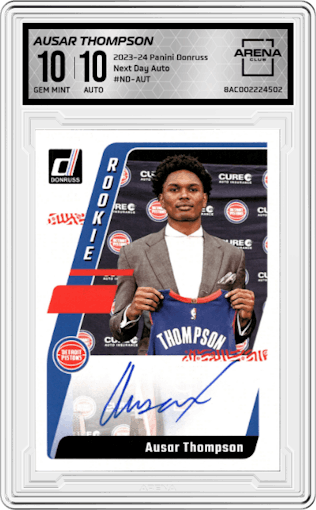 Ausar Thompson from the 2023-24 Panini Donruss set graded by Arena Club and given an overall grade of 10.