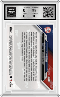 Aaron Judge from the 2024 Topps Now set graded by Arena Club and given an overall grade of 10.
