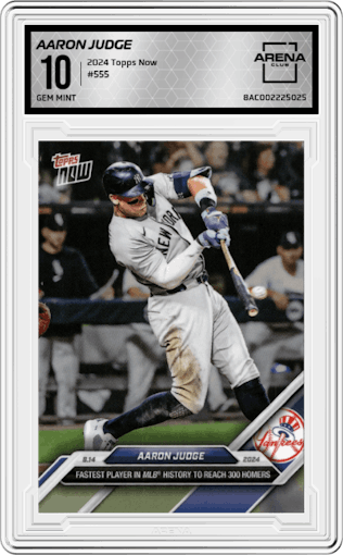 Aaron Judge from the 2024 Topps Now set graded by Arena Club and given an overall grade of 10.
