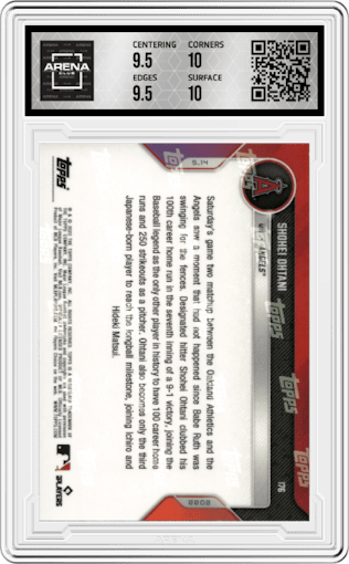 Shohei Ohtani from the 2022 Topps Now set graded by Arena Club and given an overall grade of 10.