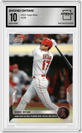 Shohei Ohtani from the 2022 Topps Now set graded by Arena Club and given an overall grade of 10.