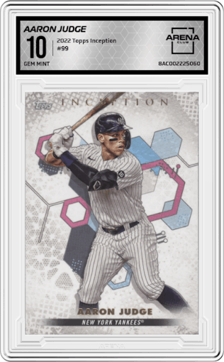 Aaron Judge from the 2022 Topps Inception set graded by Arena Club and given an overall grade of 10.
