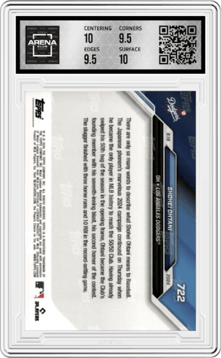 Shohei Ohtani from the 2024 Topps Now set graded by Arena Club and given an overall grade of 10.