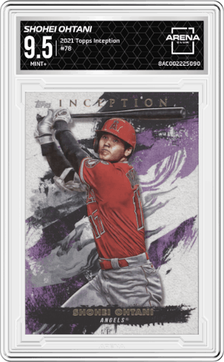 Shohei Ohtani from the 2021 Topps Inception set graded by Arena Club and given an overall grade of 9.5.