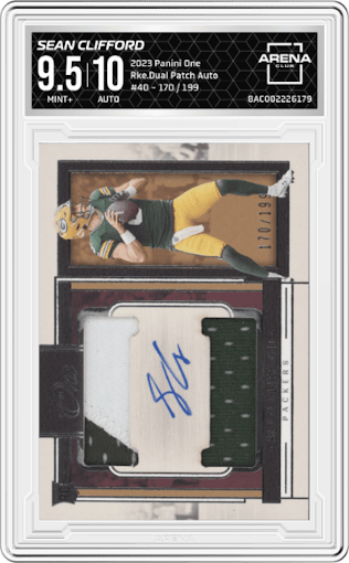 Sean Clifford from the 2023 Panini One set graded by Arena Club and given an overall grade of 9.5.