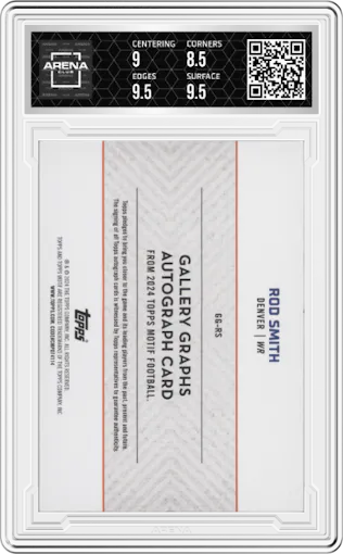 Rod Smith from the 2023 Topps Motif set graded by Arena Club and given an overall grade of 9.
