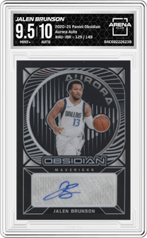 Jalen Brunson from the 2020-21 Panini Obsidian set graded by Arena Club and given an overall grade of 9.5.