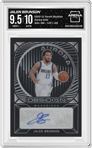 Jalen Brunson from the 2020-21 Panini Obsidian set graded by Arena Club and given an overall grade of 9.5.