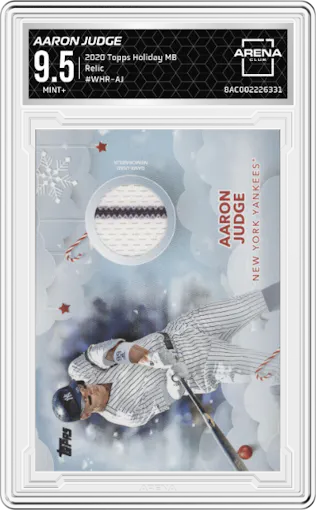 Aaron Judge from the 2020 Topps Holiday Mega Box set graded by Arena Club and given an overall grade of 9.5.