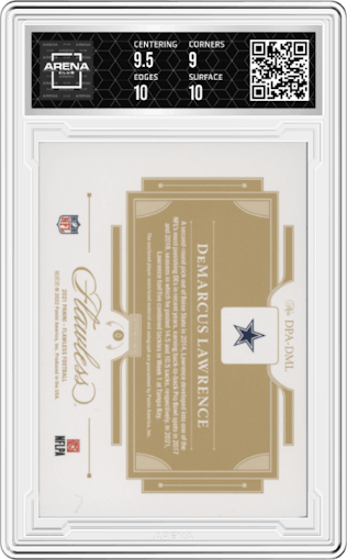DeMarcus Lawrence from the 2021 Panini Flawless set graded by Arena Club and given an overall grade of 9.5.