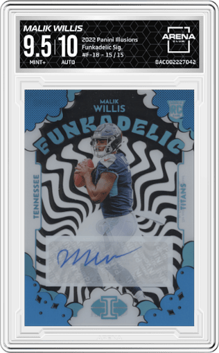 Malik Willis from the 2022 Panini Illusions set graded by Arena Club and given an overall grade of 9.5.