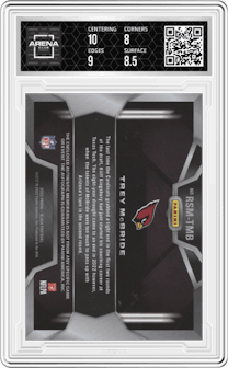 Trey McBride from the 2022 Panini Black set featuring a Copper parallel graded by Arena Club and given an overall grade of 8.5.