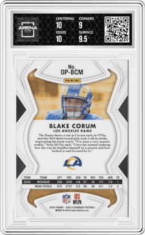 Blake Corum from the 2024 Panini Gold Standard set graded by Arena Club and given an overall grade of 9.5.