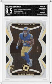 Blake Corum from the 2024 Panini Gold Standard set graded by Arena Club and given an overall grade of 9.5.