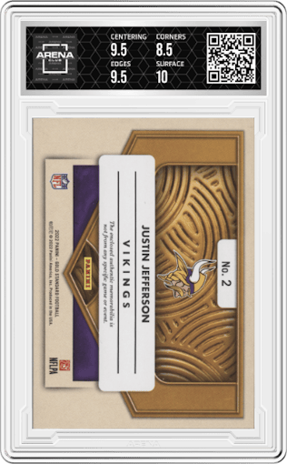 Justin Jefferson from the 2022 Panini Gold Standard set graded by Arena Club and given an overall grade of 9.