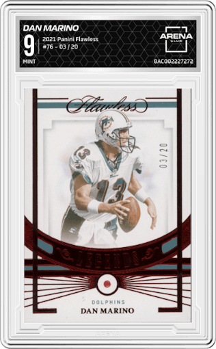 Dan Marino from the 2021 Panini Flawless set graded by Arena Club and given an overall grade of 9.