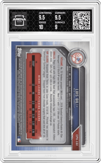 Luis Gil from the 2019 Bowman Chrome set graded by Arena Club and given an overall grade of 9.5.