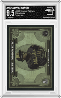 Jackson Chourio from the 2023 Bowman Platinum set graded by Arena Club and given an overall grade of 9.5.