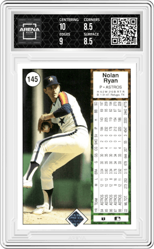 Nolan Ryan from the 1989 Upper Deck set graded by Arena Club and given an overall grade of 9.